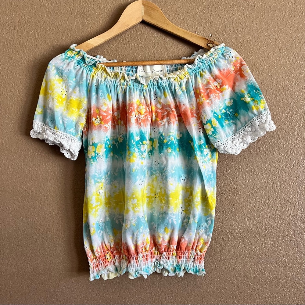 French Laundry Tie-Dye Lace Trim Top Size Small